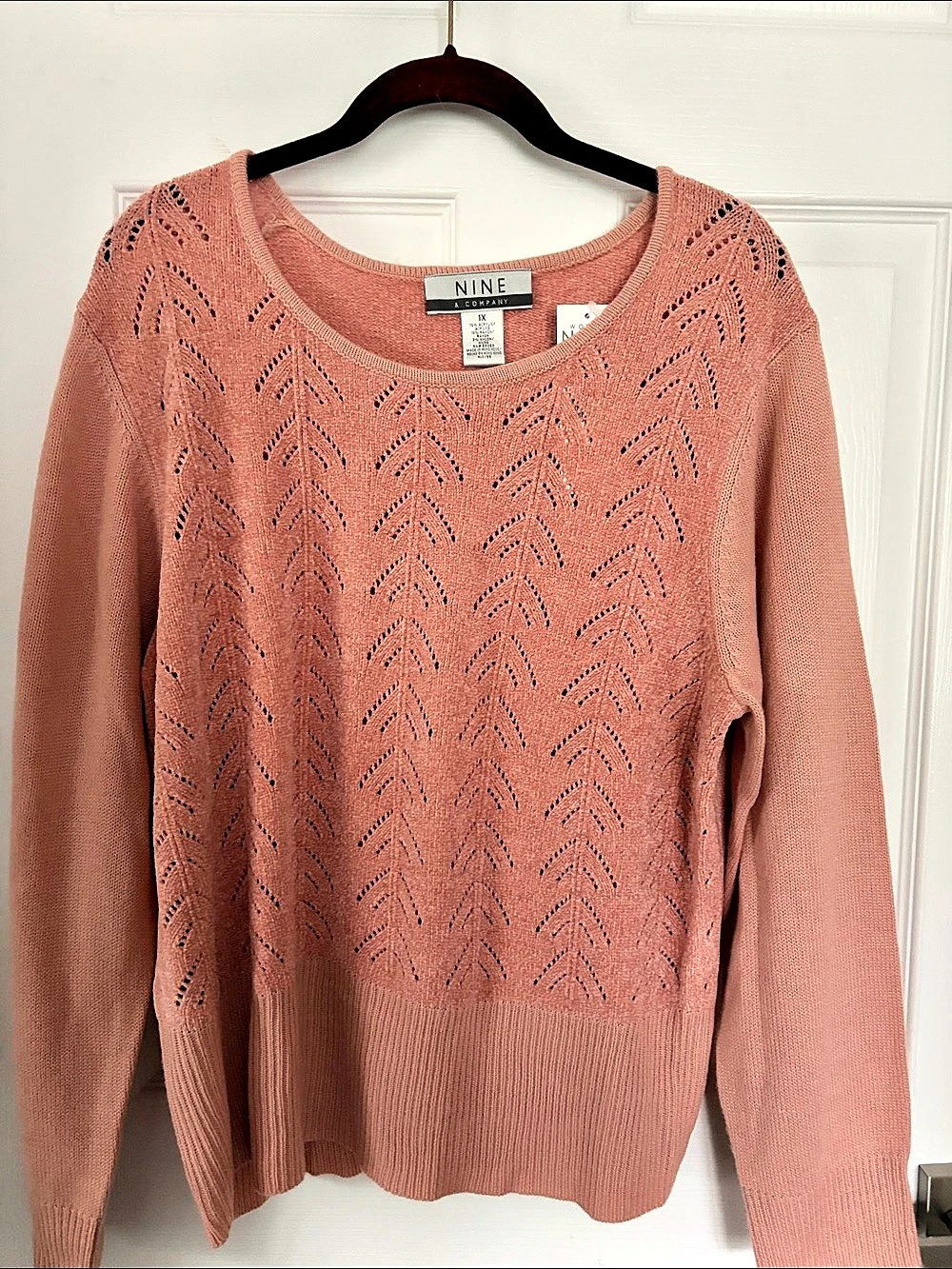 Nine & Company Open Knit Chenille Sweater, Apricot Pink, 1X, NWT